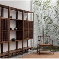 新中式禅意书柜组合老榆木实木书架博古架简约黑胡桃木置物架老榆木书柜0.6米以下宽