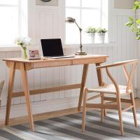 纯实木书桌1米白橡木双抽1.2米日式书桌电脑桌书房简约