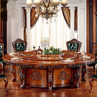 欧式餐桌椅组合圆形大理石电动酒店大圆桌别墅家具美式实木餐桌
