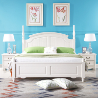 简约美式乡村纯全实木床1.5m白色欧式实木床主卧1.8米双人床婚床白色裸床