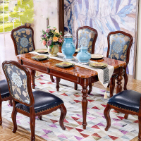 美式桌子欧式全实木餐桌椅组合一桌六椅子大理石长方形