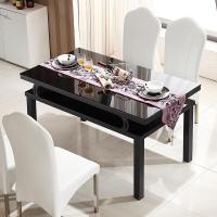 简约现代钢化玻璃餐桌餐台小户型餐厅餐桌配套双层餐桌1400*800黑架白玻单餐桌