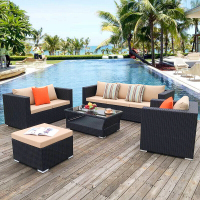 户外沙室外仿藤休闲藤沙组合客厅藤椅塑料沙藤艺编家具促销茶几+厚玻璃组合