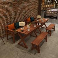地中海餐桌咖啡厅实木餐桌椅奶茶甜品店简约西餐厅快餐店桌椅组合单个板凳150*30*45