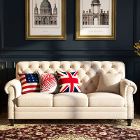 美式布艺沙小户型三人位组合套装客厅实木简约整装转角