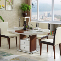 简约现代钢化玻璃餐桌伸缩折叠小户型储物电磁炉圆餐桌椅组合饭桌