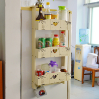 木质冰箱架置物架侧壁挂架冰箱收纳架厨房用品壁架米白三层冰箱架 米白色