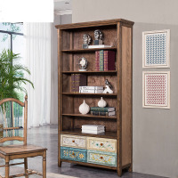 flowers series书柜实木复古做旧彩绘书架置物架储物美式多层书柜