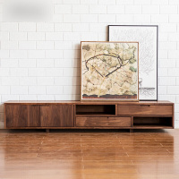 实木储物抽屉地柜落地柜视听柜家具北欧日式黑胡桃木电视柜 黑胡桃木