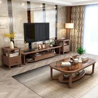 北欧钢化玻璃实木茶几电视柜组合简约现代客厅白蜡木创意茶桌