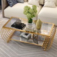 北欧客厅大理石茶几现代简约小户型铁艺茶桌长方形钢化玻璃茶几:整装
