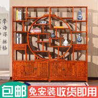 博古架实木中式多宝阁简约现代古董架博物架茶架子置物架隔断玄关一对内圆外方(198*30*198)1.6-2米
