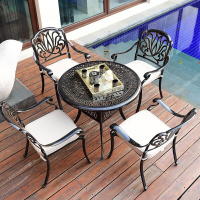 户外桌椅五件套室外休闲家具花园庭院铁艺铸铝茶几露台椅阳台8+1[铸铝长桌215X108]鸿金色