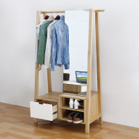 北欧衣帽架全身穿衣镜落地实木创意立体镜试衣镜多功能玄关挂衣架 曼哈顿穿衣镜