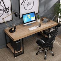 北欧实木办公电桌台式简约现代单人书桌组合书架家用写字台松木