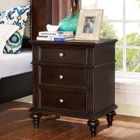 美式床头柜实木储物柜北欧收纳柜角柜简约现代卧室床边柜复古欧式驼色浅咖啡色组装