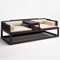 新中式罗汉床实木中式布艺二人沙床现代简约禅意床榻酒店家具
