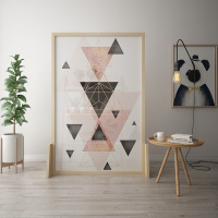 北欧现代简约欧式屏风隔断客厅酒店茶楼卧室实木玄关座屏几何120*180cm北橡木整装