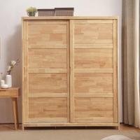 新中式全实木推拉衣柜2经济型衣橱1.8推拉滑橡木原木衣柜1.8米原木色2