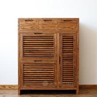 老榆木百叶翻斗鞋柜实木鞋架现代简约隔断柜组合家具储物厅柜高柜整装