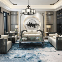 新中式办公接待室沙茶几组合现代简约酒店客厅铁艺沙双人三人茶几两款其他