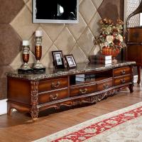 欧式电视柜美式客厅实木花地柜理石茶几组合古典电视机柜子2.2米木面电视柜整装