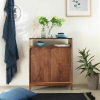 北欧黑胡桃木厅玄关柜简约现代客厅全实木日式收纳柜储物柜鞋柜橡木+黑胡桃木组装