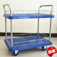 双层平板车带护栏推车两层工具车仪器车拖货车静音小推车三层