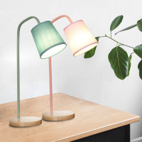 台灯北欧马卡龙学生书桌学习阅读简约现代创意卧室床头暖光小台灯绿色+配LED12瓦三色灯泡按钮开关