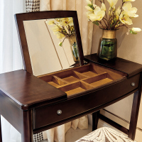 美式纯实木梳妆台翻盖式化妆桌卧室梳妆桌电脑桌化妆台一体桌梳妆台+妆凳组装