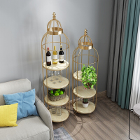 北欧复古铁艺花架多层实木展示架客厅落地架子美式创意鸟笼置物架