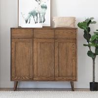 全实木三鞋柜北欧简约现代环保橡木胡桃色带抽屉储物柜 胡桃色-三鞋柜(1100*370*1050mm) 整装