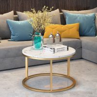 北欧ins风大理石面茶几简约客厅小户型圆形小茶几桌现代创意边几拉拉白大理石-套装整装