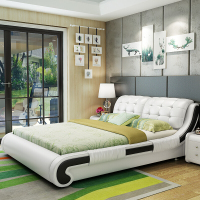 真皮床现代简约主卧室家具双人床1.5米1.8米大小户型软体皮艺婚床