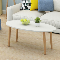 北欧实木小茶几简约客厅小户型茶桌创意椭圆形茶几小桌子圆形暖白100*50有抽屉组装