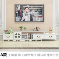 现代简约小户型电视柜茶几组合客厅伸缩欧式钢化玻璃电视机柜地柜A款暖白+白玻璃组装