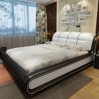 床现代简约真皮床主卧榻榻米婚床多功能储物大气双人1米8皮艺床