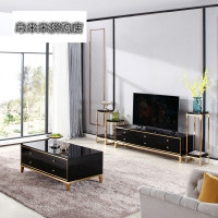 后茶几电视柜地柜组合港式轻奢不锈钢客厅小户型地柜烤漆家具[电视柜]长220cm*宽40cm整装