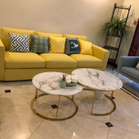 大理石茶几北欧创意组合小户型迷你圆形铁艺工业风简约茶几大小号茶几组合整装