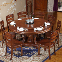 实木餐桌椅组合带电磁炉餐桌酒店火锅店饭店圆形桌2米家用大圆桌