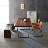 BH蓝岸/美国黑胡桃木/北欧原木大板/现代乡村工业风/自然边书餐桌