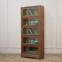 美式书柜组合轻多功能书柜落地带书架书橱橡木全实木书柜
