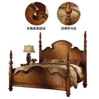 孟涵简美式实木床 简美式柱子床美式1.5米床 美式实木1.8米双人床