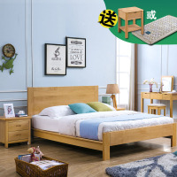 榉木实木床1.5米1.8双床北欧日式软靠可拆气动储物高箱可充电