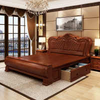 欧式主卧实木床1.8米双人婚床美式乡村家具简约现代1.5储物高箱床
