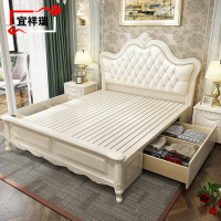 欧式实木床白色现代简约橡木床1.5米1.8米双人美式婚床卧室公主床