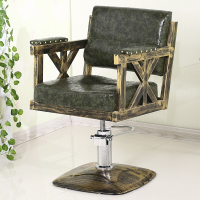 2019冲钻复古铁艺美椅/理店椅子廊 可放倒刮胡子升降旋转椅 车轮三 深咖啡色带脚踏 官方标配