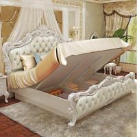 2019欧式床主卧双人床实木床高箱床欧式家具婚床1.8米床 公主床真皮床
