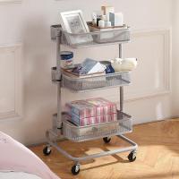 2019新款家具美之高置物架厨房小推车三层可移动带轮储物架蔬菜水果收纳架 深灰色