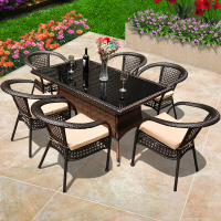 2019户外桌椅三五件套铁艺阳台休闲组合室外露天藤编茶几花园庭院腾椅